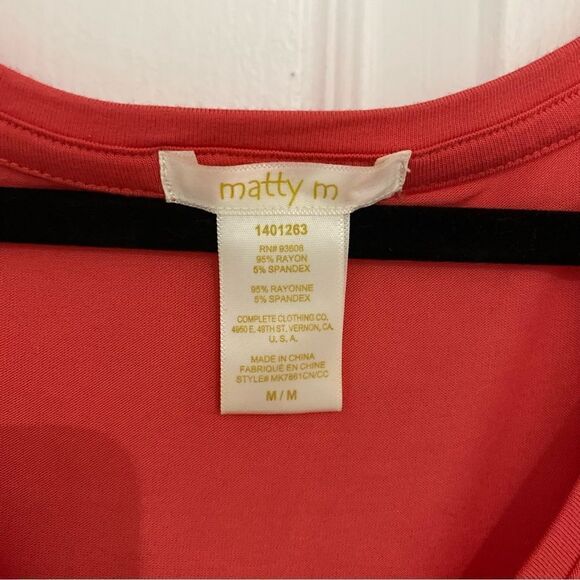 Matty M Coral Rayon Stretch Summer Short Sleeve Shirt Womens Size Medium - Picture 4 of 5